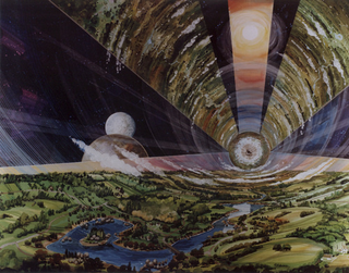Illustration for article titled NASA's dizzying concept art imagines ribbons of farmland in space